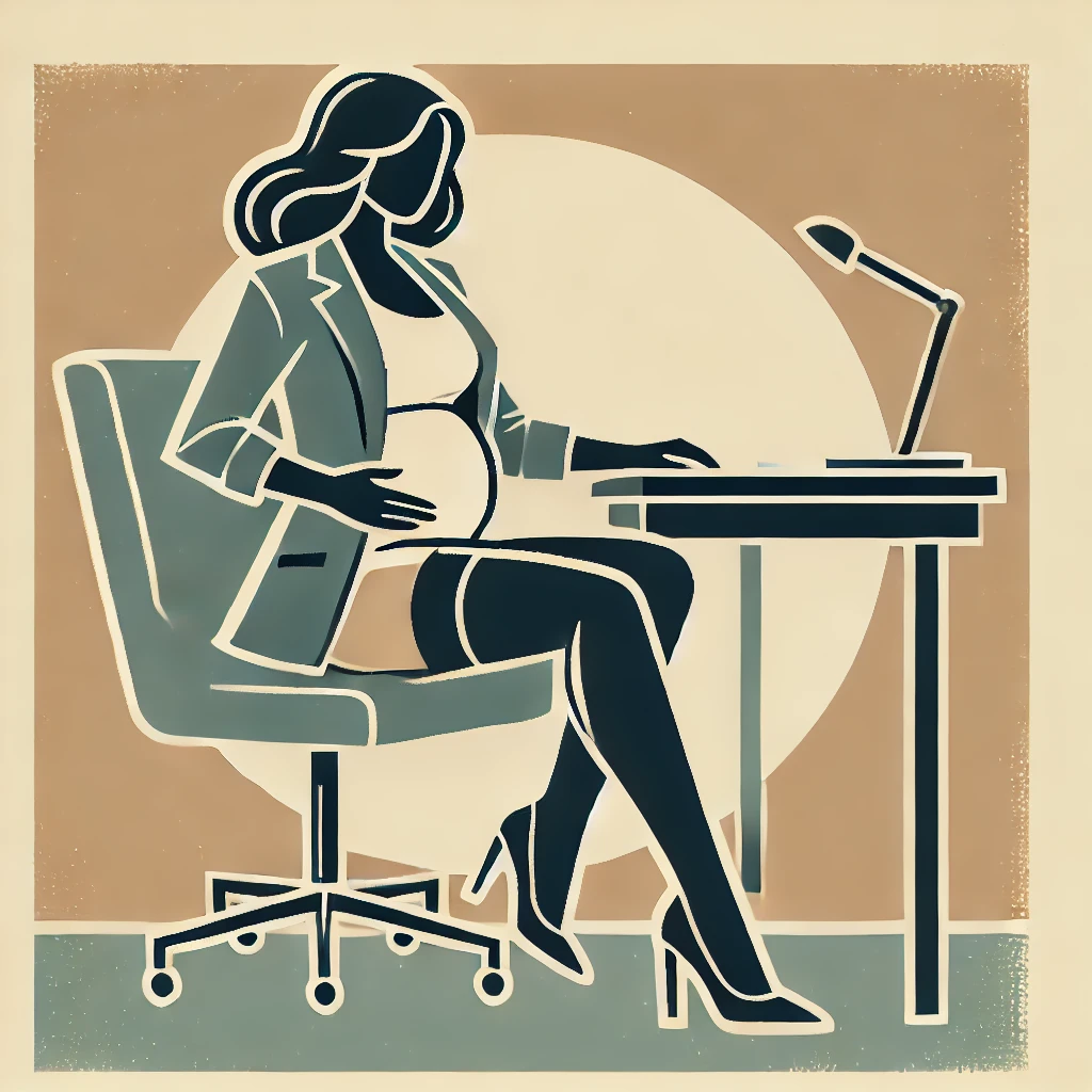 Illustration with a woman figure wearing maternity tights in office environment