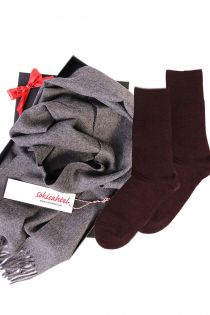 Подарочный комплект из шерстяных носков DOORA и шарфа серого цвета из шерсти альпака для женщин | Sokisahtel