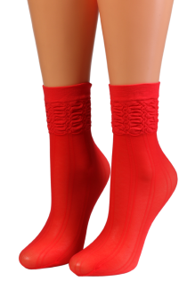Красные тонкие носки с узором BEGONIA | Sokisahtel