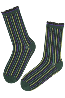 Фантазийные носки зелёного цвета с узором в полоску и блеском BRIELLE | Sokisahtel