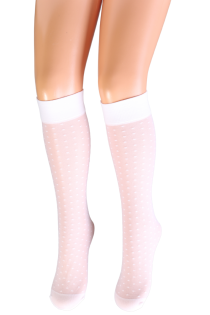 DOTS 20 DEN white knee-highs with dots for kids | Sokisahtel