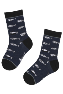 FISHBONE dark blue cotton socks for kids | Sokisahtel