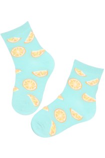 Хлопковые детские носки небесно-голубого цвета с яркими апельсинами FRUIT | Sokisahtel