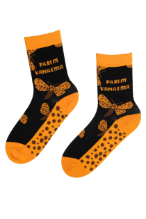 Хлопковые носки чёрного цвета с бабочками и надписью на День матери PARIM VANAEMA | Sokisahtel
