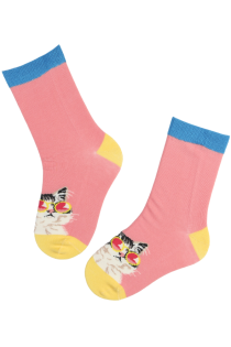 HADLEY pink socks with cats for kids | Sokisahtel