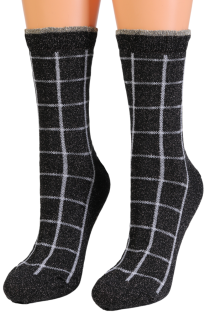 Хлопковые носки чёрного цвета с блеском и узором в клеточку HEAVEN | Sokisahtel