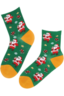 Хлопковые носки зелёного цвета в новогодней тематике с Дедом Морозом HOLIDAY | Sokisahtel