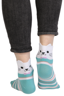 Хлопковые пальчиковые носки зелёного цвета с кошачьими мордочками ISABELLA | Sokisahtel