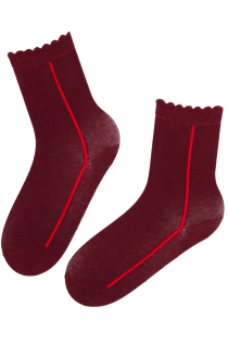 Хлопковые носки бордового цвета с красной полоской KRISTI | Sokisahtel