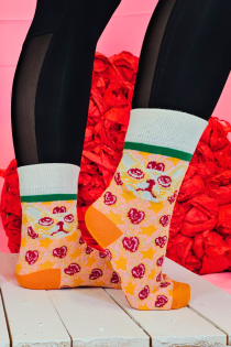 Хлопковые носки оранжевого цвета с кошачьими мордочками LEV | Sokisahtel