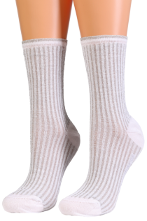 Хлопковые носки белого цвета с блестящим полосатым узором MARCIANO | Sokisahtel