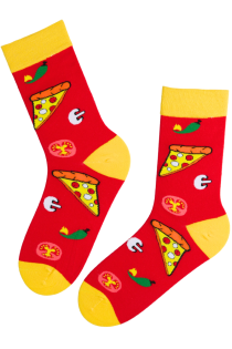 Красные хлопковые носки с узором пиццы MATEO | Sokisahtel