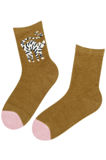 Оригинальные носки горчичного цвета с пятнистой кошкой SETT | Sokisahtel