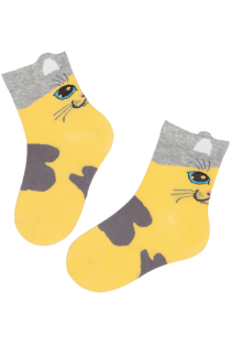 Хлопковые детские носки жёлтого цвета с милыми котятами STIINE | Sokisahtel