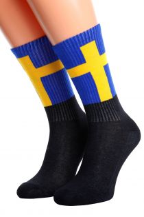 Хлопковые носки для женщин и мужчин с шведским флагом SWEDEN | Sokisahtel