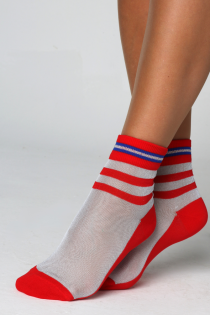 Фантазийные полупрозрачные носки красного цвета с блестящим краем THALIA | Sokisahtel