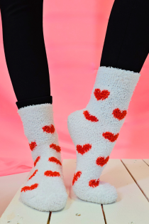 Хлопковые мягкие носки белого цвета с красными сердечками VALENTINA | Sokisahtel