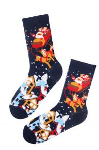 Хлопковые носки темно-синего цвета в рождественской тематике для мужчин и женщин SWEET HOME | Sokisahtel