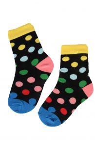Детские хлопковые носки черного цвета с узором в разноцветный горошек DOTS PARTY | Sokisahtel