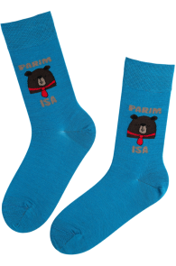 PARIM ISA blue merino wool socks with a bear | Sokisahtel