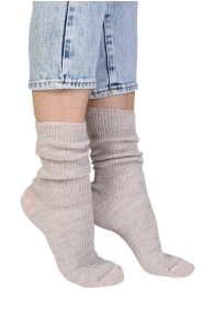 Тёплые блестящие носки светло-бежевого цвета из шерсти альпака ALPAKO | Sokisahtel