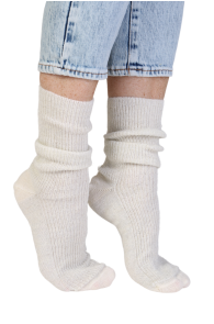 Тёплые блестящие носки белого цвета из шерсти альпака ALPAKO | Sokisahtel