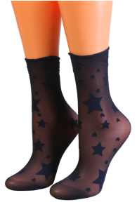 Женские тонкие фантазийные носки тёмно-синего цвета с узором в виде звёздочек AMY | Sokisahtel