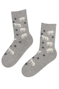 Женские тёплые шерстяные носки серого цвета с изображением белых мишек и снежинок ARCTIC | Sokisahtel