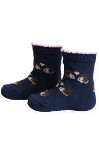 Хлопковые носки тёмно-синего цвета с изображением влюблённых ёжиков для малышей BEBE | Sokisahtel