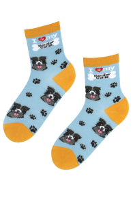 Хлопковые носки голубого цвета с изображением милых собачьих мордочек и следов от лап BESTDOG | Sokisahtel