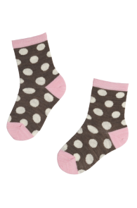 Детские носки коричневого цвета из мериносовой шерсти с узором в горошек BROWN DOTS | Sokisahtel