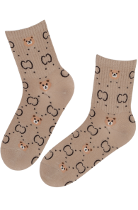Хлопковые носки бежевого цвета с изображением медведей BURRY | Sokisahtel