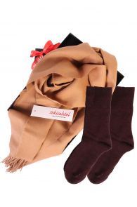 Подарочный комплект из шерстяных носков бордового цвета DOORA и шарфа из шерсти альпака для женщин | Sokisahtel