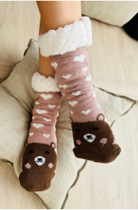 Тёплые домашние носки розового цвета с милыми медвежатами CLEO | Sokisahtel