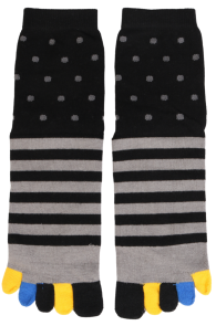 Хлопковые пальчиковые носки чёрного цвета в серую полоску DANIEL | Sokisahtel