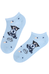 Хлопковые укороченные (спортивные) носки голубого цвета с нарядным пёселем DOG | Sokisahtel