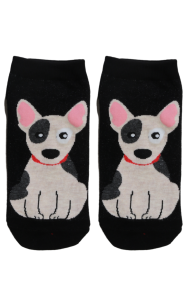 Укороченные хлопковые носки чёрного цвета с узором в виде собачек породы бультерьер DOG | Sokisahtel
