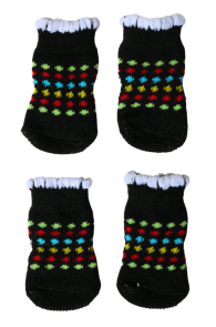 Чёрные антискользящие носки с узором в горошек для собак KOERASOKID | Sokisahtel