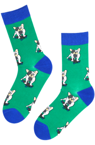 Хлопковые носки зелёного цвета с рисунком в виде милых собачек DOGGY | Sokisahtel