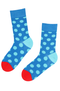Хлопковые носки синего цвета с узором в голубой горошек DOTS | Sokisahtel