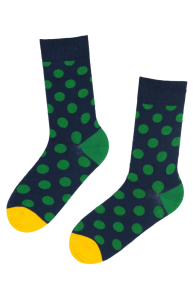 Хлопковые носки тёмно-синего цвета с узором в зелёный горошек DOTS | Sokisahtel