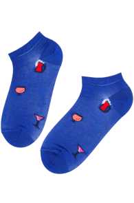 Хлопковые укороченные (спортивные) носки синего цвета с узором из напитков DRINKS | Sokisahtel