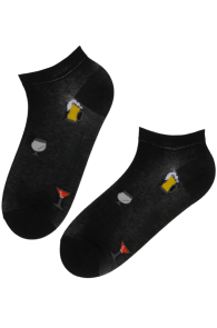 Хлопковые укороченные (спортивные) носки чёрного цвета с узором из напитков DRINKS | Sokisahtel