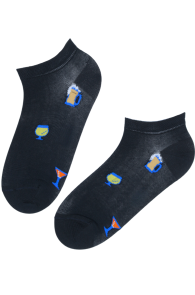 Хлопковые укороченные (спортивные) носки тёмно-синего цвета с узором из напитков DRINKS | Sokisahtel