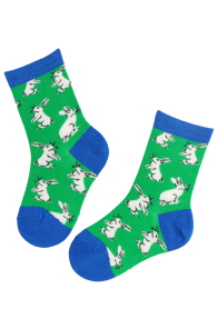 Детские хлопковые носки зелёного цвета с изображением очаровательных заек EASTER | Sokisahtel