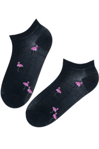 Хлопковые укороченные (спортивные) носки тёмно-синего цвета с фламинго FLAMINGO | Sokisahtel