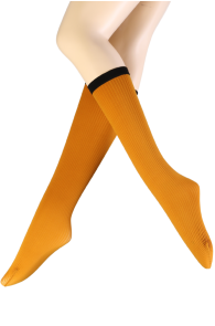 FOLLY mustard yellow textured knee-highs | Sokisahtel