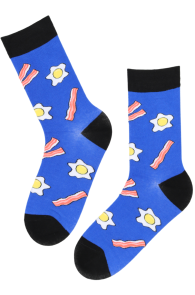 Хлопковые носки синего цвета с узором в тематике завтрака FOOD | Sokisahtel
