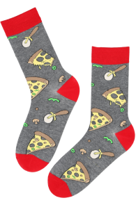 Хлопковые носки серого цвета с узором в тематике пиццы FOOD | Sokisahtel