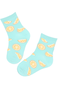 Хлопковые детские носки небесно-голубого цвета с яркими апельсинами FRUIT | Sokisahtel